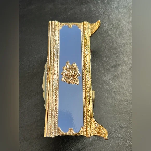 Blue Cameo Music Jewelry Box Plays ‘Wind Beneath My Wings Gold Accents Japan BMG